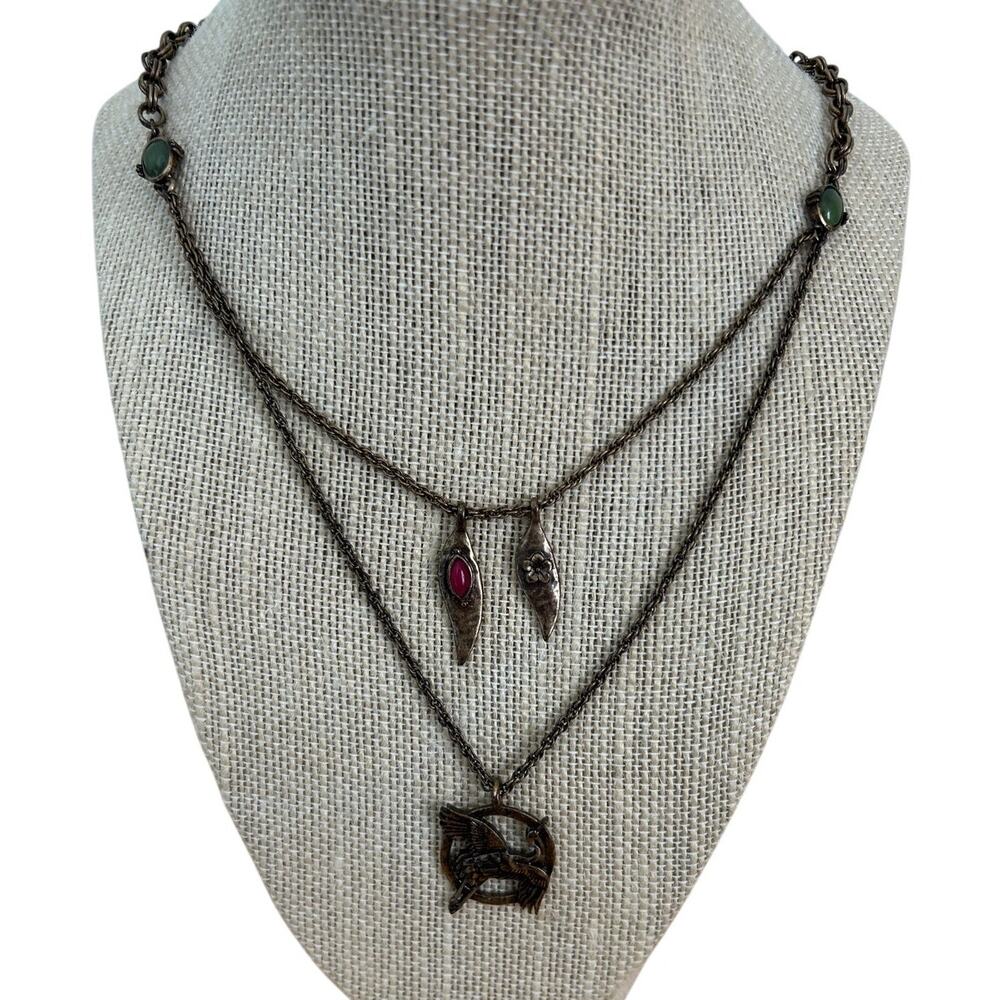 Lucky Brand Double Strand Crane Necklace 18.5" Charm Pendant